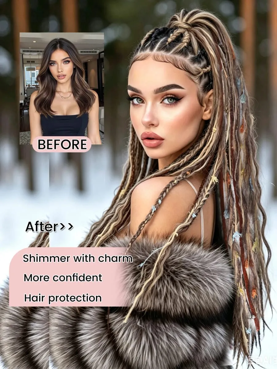 2PCS Colorful Rope Braided Hair Clip In Extensions Black Hair Dreadlock Hair Pieces Bohemian Hair Accessories For Women Daily