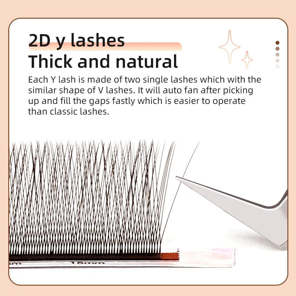 Yelix Brown 2D Y Premade Eye Lashes Single Tip Lash Extension Natural Makapal Malambot Walang Maluwag Root Easy Fan Salon Lash Cilios Y