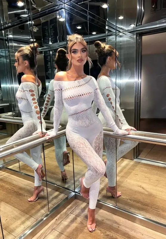 2026 Lace Embroidery Bra Set Women Sexy Mesh Rhinestone Jumpsuit Long Sleeve See Through Sexy Bustier Lingerie for Women