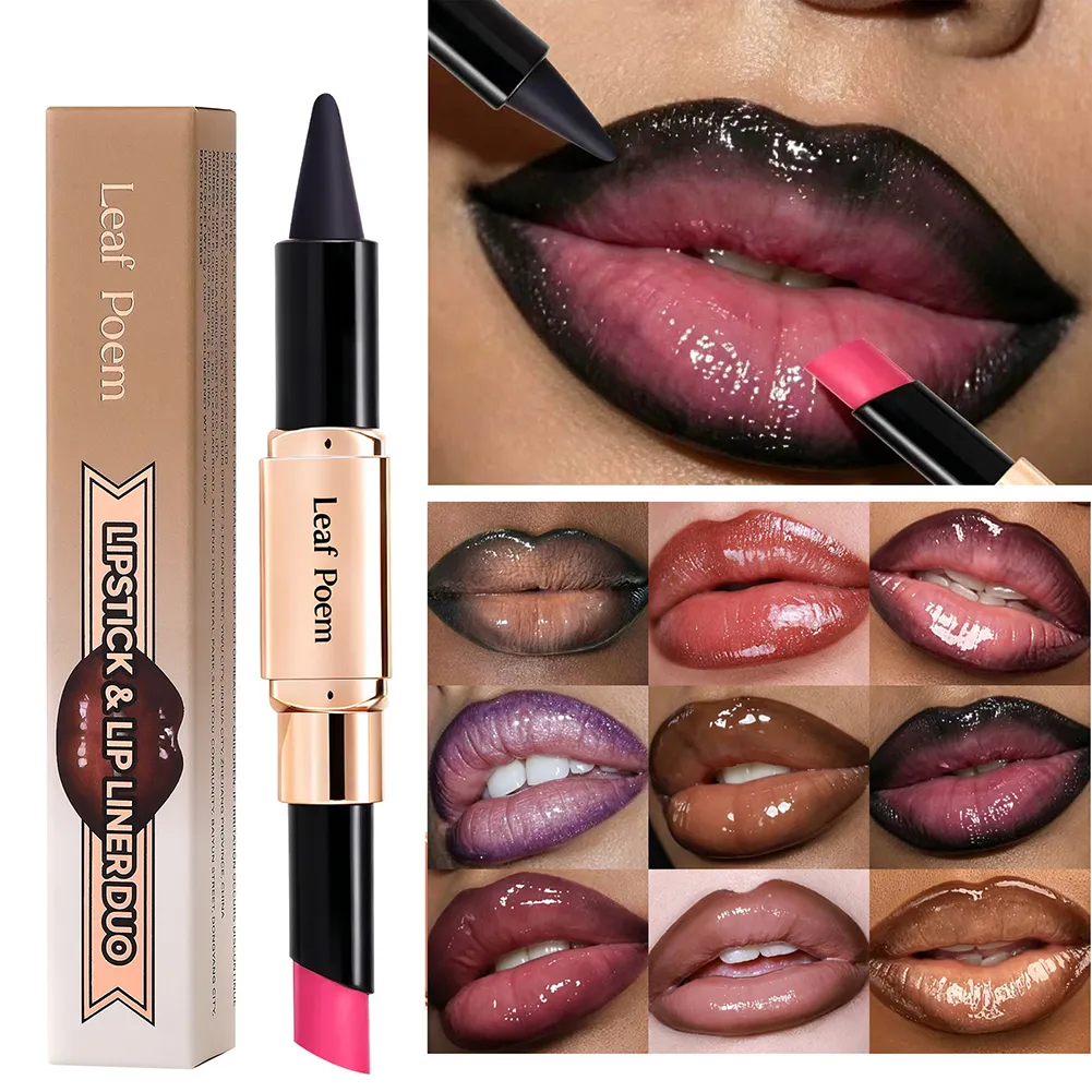 Dual‑Head Matte Lipstick Lip Liner Pen 2‑in‑1 Lip Definer & Lip Color Stick Smooth Lip Makeup for Daily Party Use