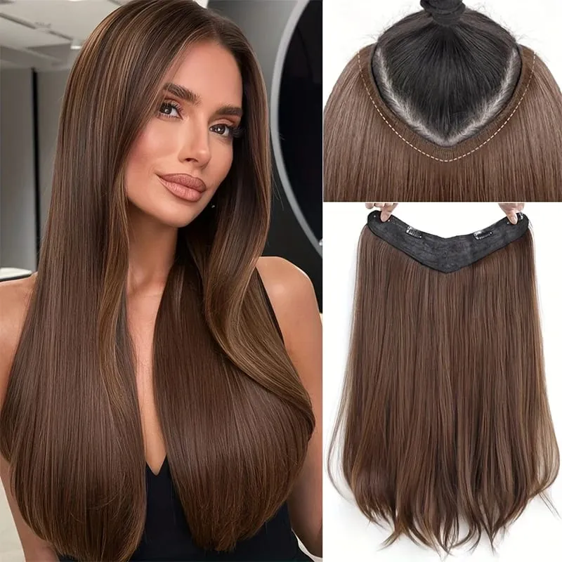 24'' Clip in Hair Extensions Long Straight Clip Hair Piece Extensions for Women Synthetic Natural Straight Hairpieces Extension