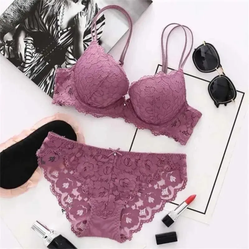 Sweet Mesh Lace Flower Bra Low Waist Bowknot Bra Panties Set Non Slip Lingerie Push Up Bra Women Women