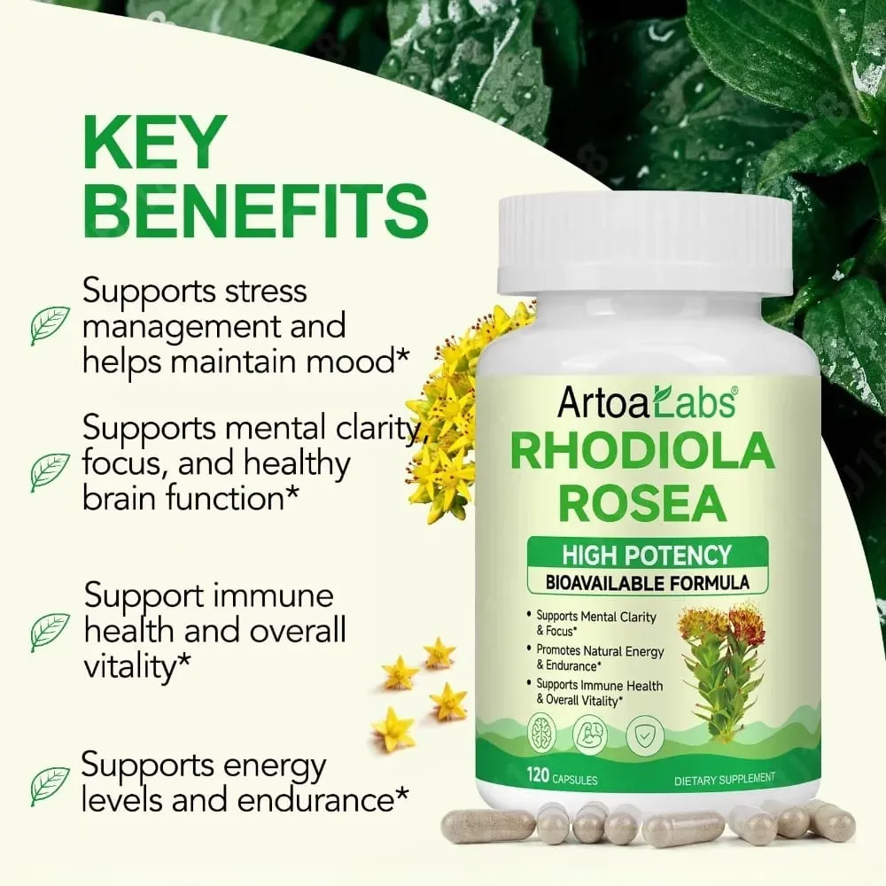 Rhodiola Rosea Capsules High Potency Formula Supports Mental Clarity & Focus Energy & Endurance Immune Health & Vitality 120 Ct