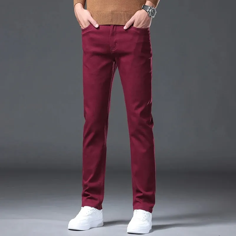 ArmyGreen Elastic Cotton Jeans Men's Spring Fashion Slim Straight Denim Pants Comfort Large Size Korean Business Casual Trousers — image 5