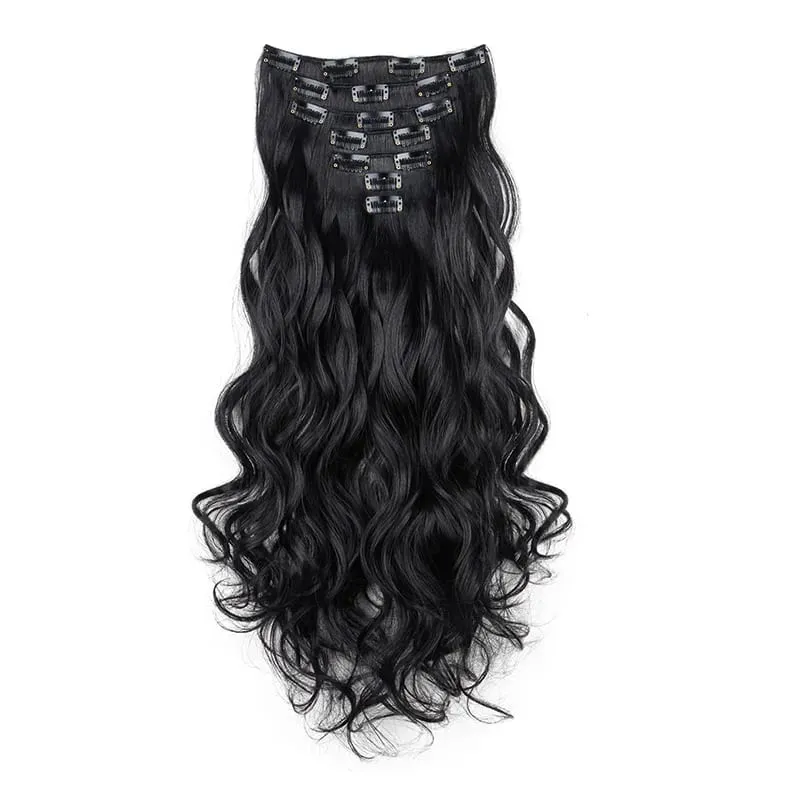 24Inch Synthetic Hair Extension Long Wavy Curly 7pcs/Set Hair Clip Style Hair Extensions Black Blonde Hairpiece for Women