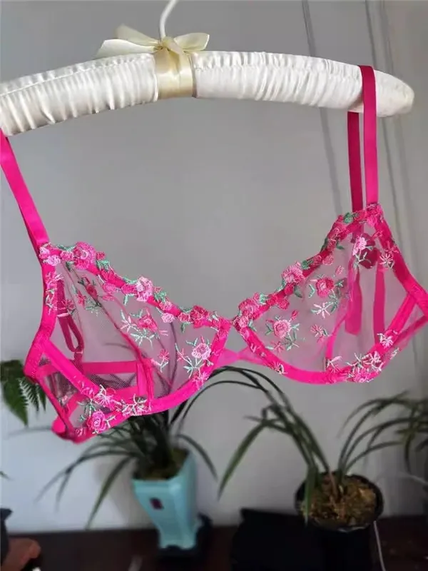 Elegant Lingerie Set-Floral Embroidery Semi-Transparent Bra & Brief Black Sensual Women's Underwear Luxury Intimates