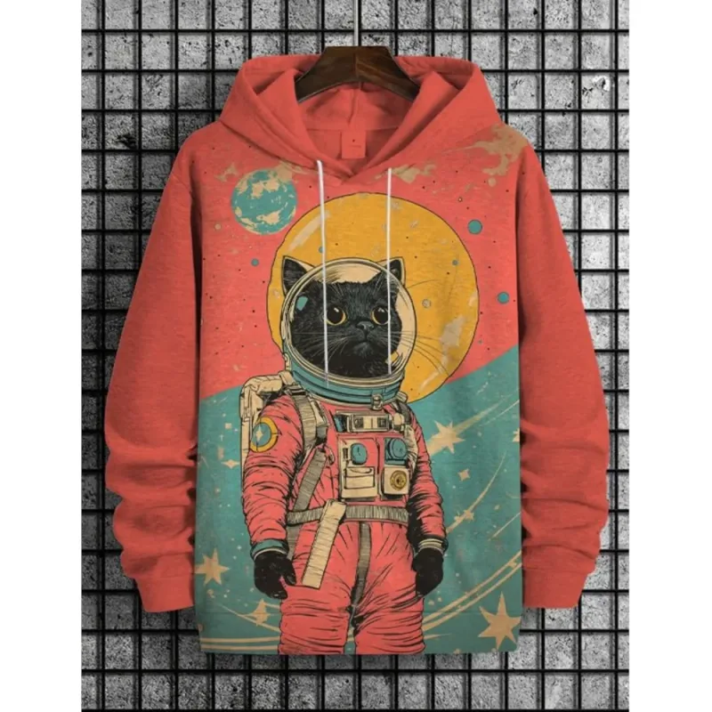 2026 Men's Hoodies Funny Hip Hop Black Cat DJ Art UFO 3D Printed Sweatshirt Men Women Tracksuit Oversized Casual Street Y2k Coat