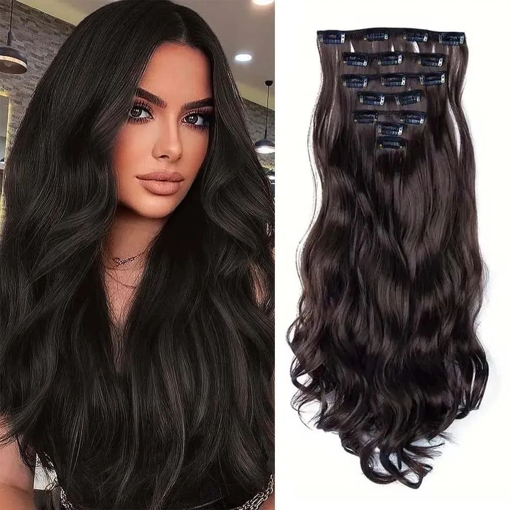 7pcs/set 22inch Elegant Wavy Clip-In Hair for Instant Volume & Everyday Glamour Suitable For All Women Synthetic Extension