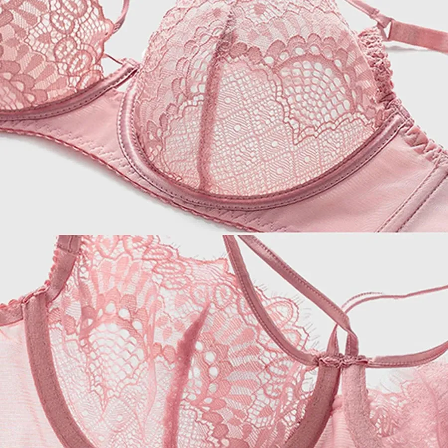 L'bellagiovanna Sexy Lace Lingerie Set Women Ultra-Thin Floral Embroidery Bra Panty Set Seamless Underwire Bralette B C D E Cup