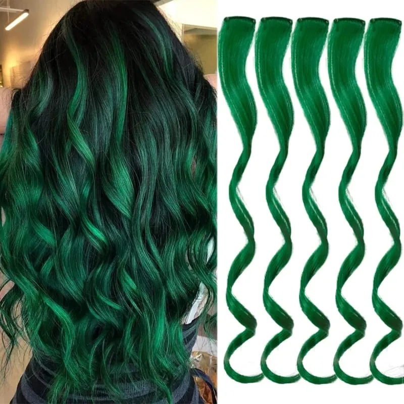 Colorful Hair Extensions Wavy Accessories Party Highlights Clip on Synthetic Rainbow Wigs Children's Favorite Gift (5 pieces )