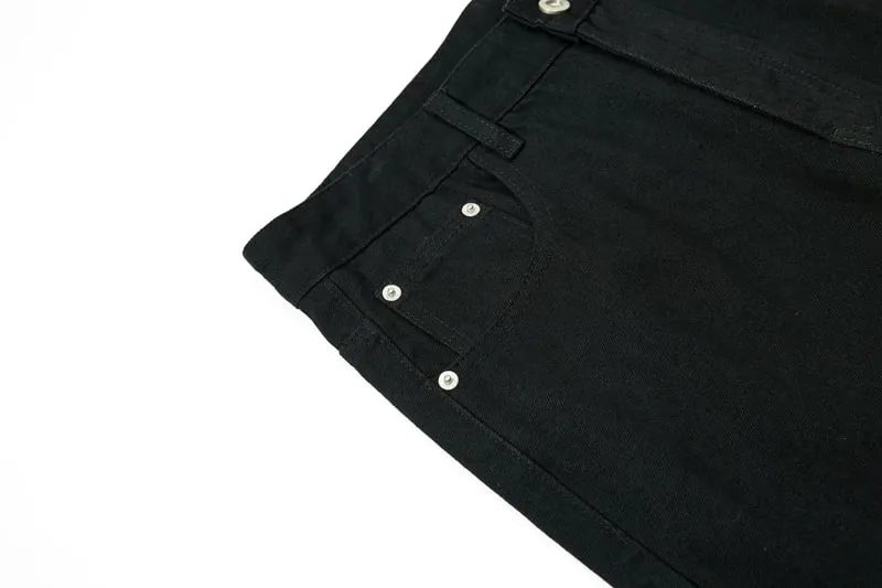 Vintage Washed Black Slim Fit Flare Jeans Long Ribbon Y2k Streetwear Casual Skinny Bell Bottom Jeans Distressed Fashionable