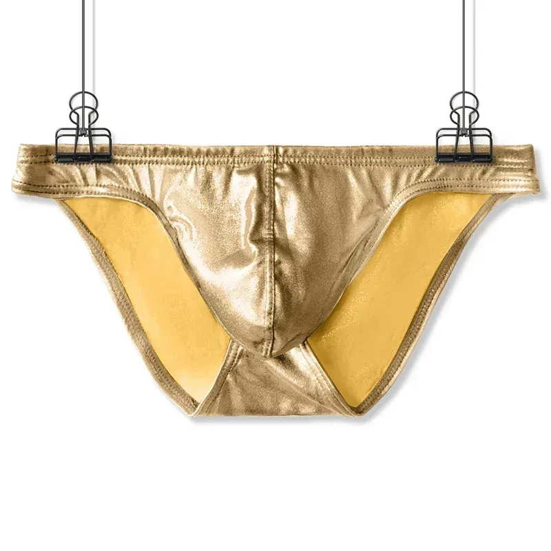 Men's Fashion Low Waist Imitation Leather Briefs with U Convex Pouch Sexy Underwear Lingerie 3PCS/2PCS/1PC Set