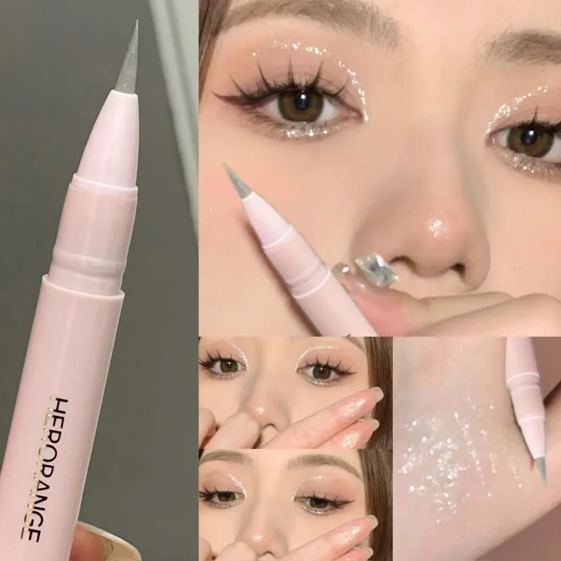 Herorange Glitter Shimmer Eyeliner Pen Sparkly Highlighter for under Eye Smooth Liquid Lying Silkworm Makeup Pen