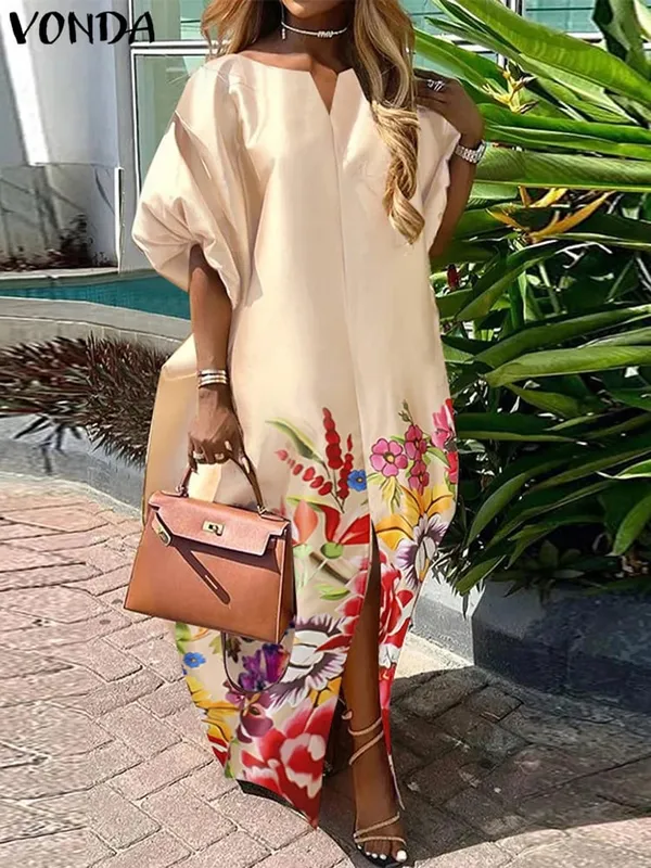 Grande taille 5XL femmes bohème Satin soie Maxi Robe longue 2025 été Robe d'été élégant col en V robes décontracté Robe ample Femme