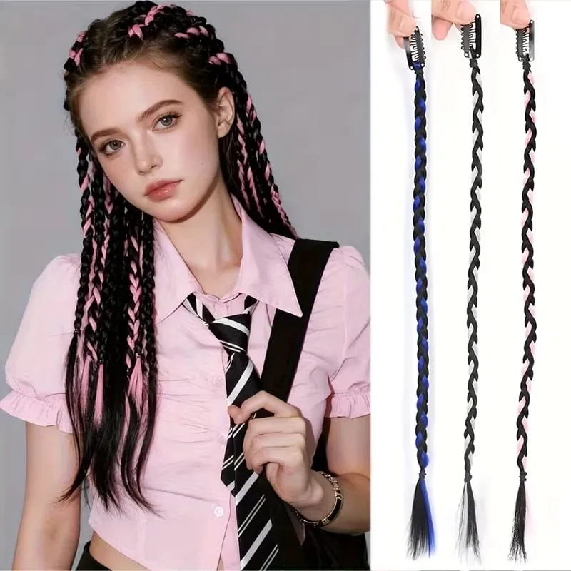 1PCS Y2K Style wig Braid 20 inch Multi-Color Synthetic Hair Clip Suitable for Daily Christmas and Music Festival Parties