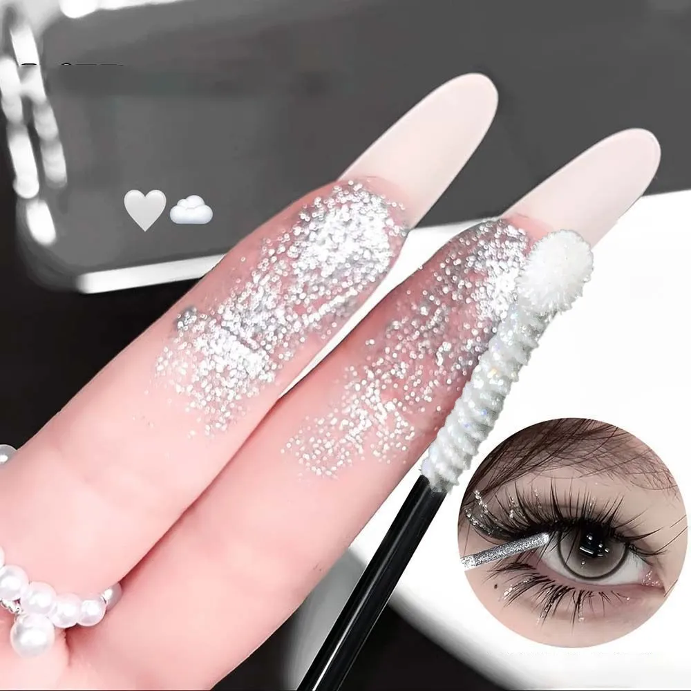 Silvery Shining Mascara Fine Glitter Highlight Lengthening Curling No Smudging Waterproof Natural 3D Sparkling Eye Makeup