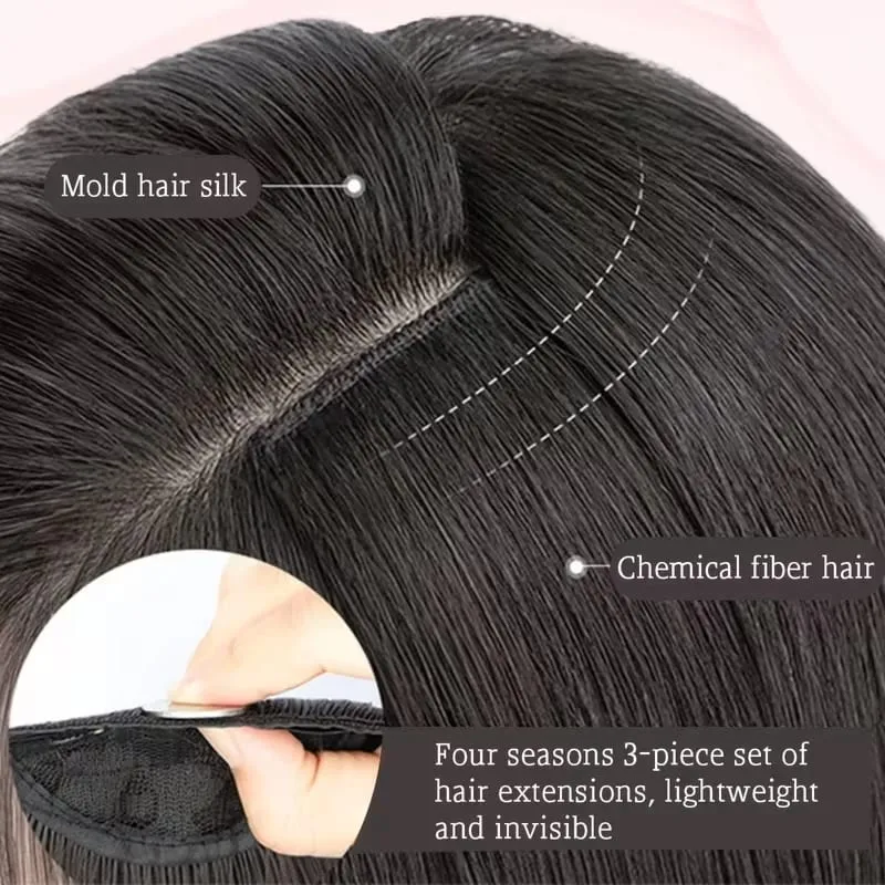 24Inch Synthetic 3pcs/set Long Straight Hair Extension Lightweight Black Brown Hair Accessories for Women Daily