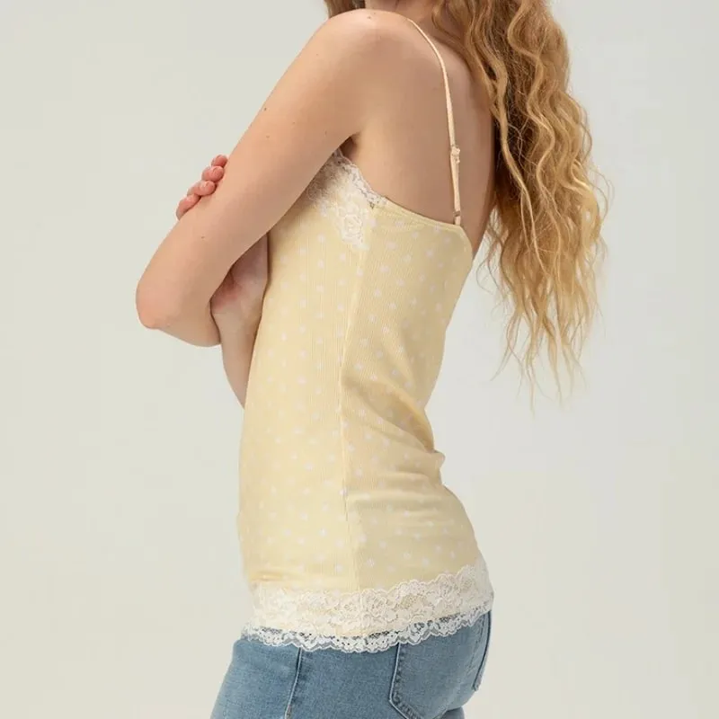 Women's Y2K Striped Camisole Lace Trim V Neck Cami Top Camo Ribbed Knit Tank Top Cute Grunge Aesthetic Going Out Tops