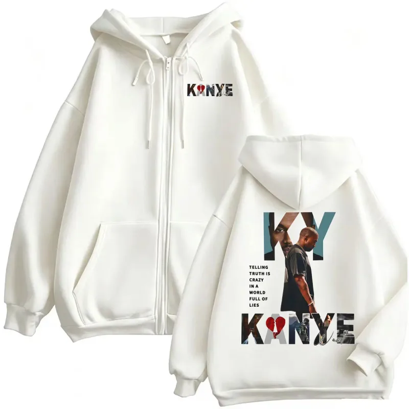 Kanye West Rapper Album 2026 Tour Zipper Hoodies Men Women Hip Hop Style Punk Jacket Sweatshirt Coat Fleece Casual Zip Up Hoodie