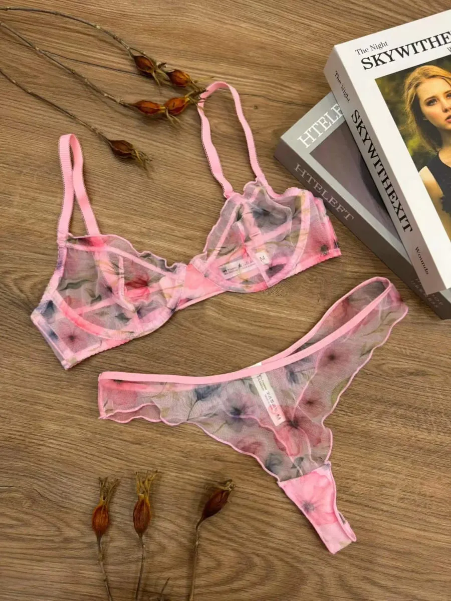 Ultra-thin vintage floral lace underwear large size push up women bra with underpants suit gathering lingerie briefs sets
