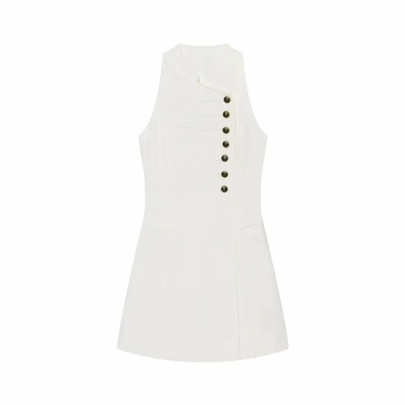 Women Elegant Chic Rope Buttons Dress 2026 Summer Trendy High Street Mini Dress Dating Dinner Ladies Sleeveless Dresses