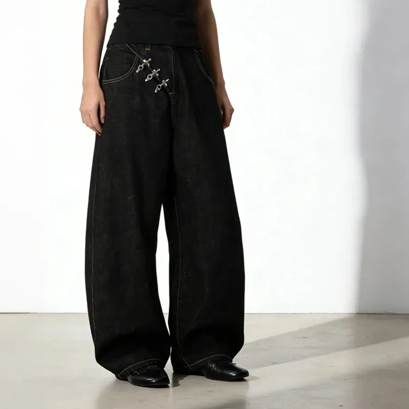 Airplane Button Design Black Men's Boot Cut Jeans Niche Unisex High Street Loose Wide Leg Denim Long Pants 2026 New 9X2176 — image 5