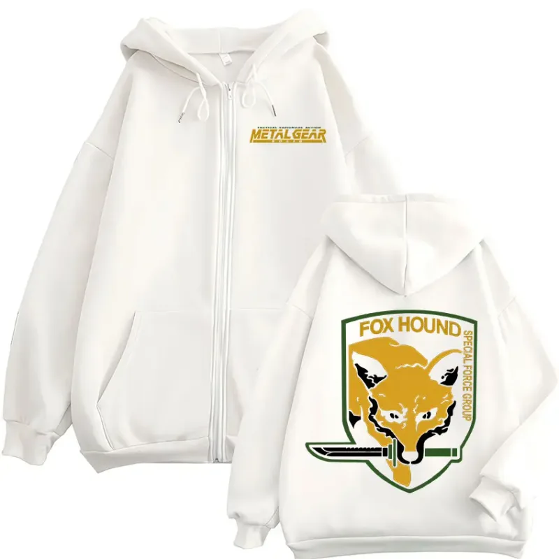 Metal Gear Solid Game FOX HOUND Logo Print Zipper Hoodies Men Women Clothing Fashion Pullovers Zip Up Hooded Sweatshirts Jackets