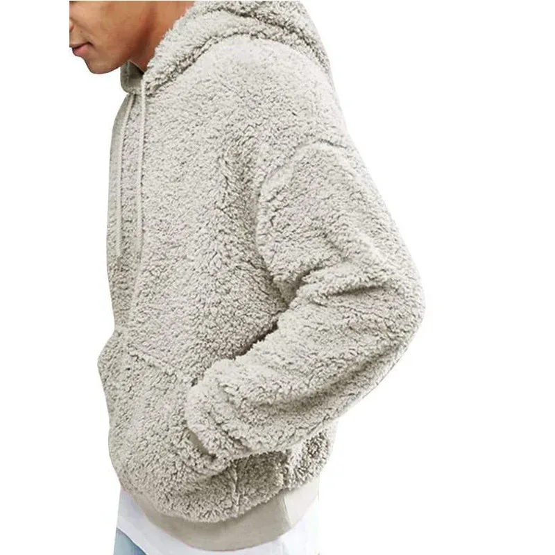 2026 Autumn Winter Men's Tops Plush Hooded Sweater Fashion Solid Warm Hoodies Y2K Streetwear in Hooded Sweatshirts Mens Clothes