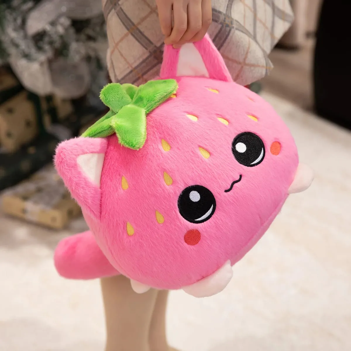 Cute Plush Dolls With Strawberry Cat Stuffed Soft Toys Cushion Sofa Pillow Birthday Gift Room Decor Children's Friends Birthday