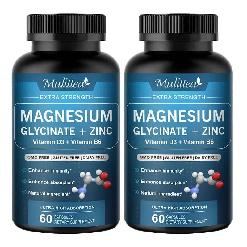 Mulittea Glycine Magnesium capsule with Zinc Vitamin D3 B6 Health for Bones and Teeth Health Helps Natural Sleep Relieve Anxiety