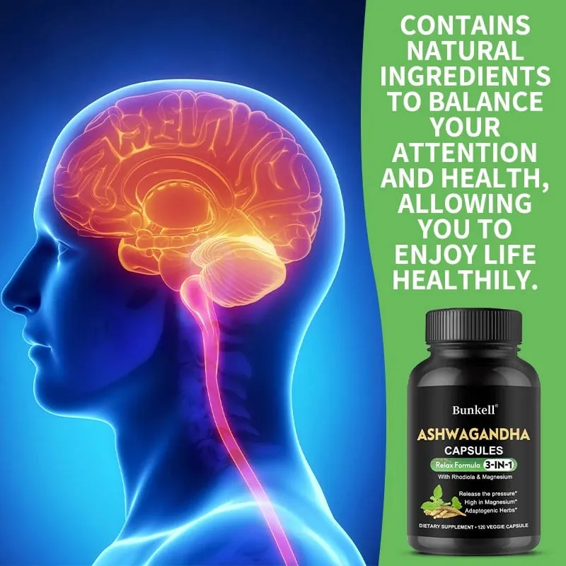 Pure Ashwagandha Root Extract Capsules With Magnesium for Natural Mood Stress Focus Brain Energy Sleep Health Support