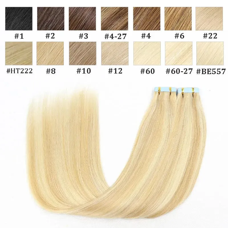 Tape In Hair Extensions Remy Human Hair Blonde Highlight Invisible Hair Extensions For Short Straight Hair 20Inch 20Pcs/Pack