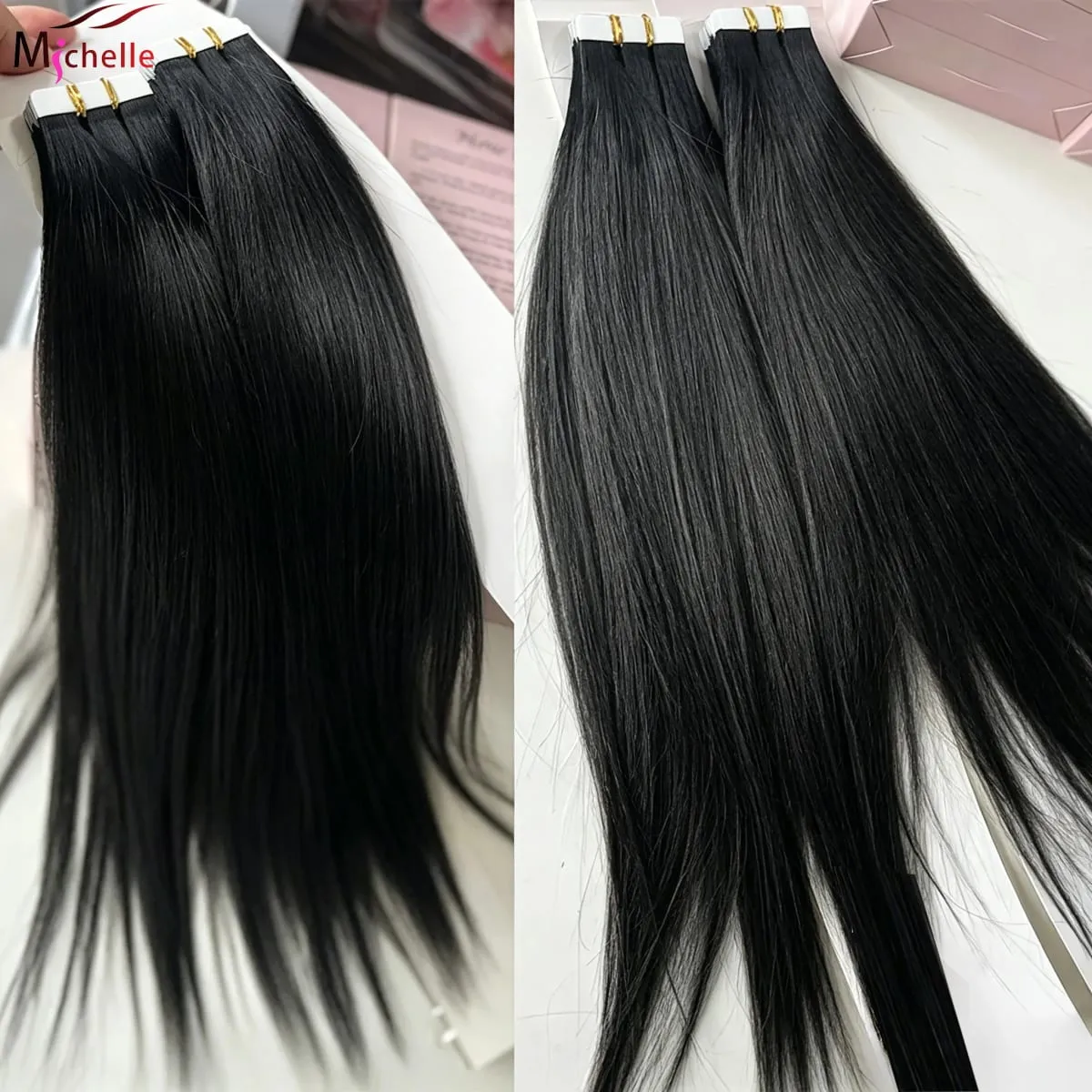 Tape in Hair Extensions Straight 100% Human Hair 20Pcs Natural Black Invisible Seamless Natural Black Tape Ins Hair Extensions