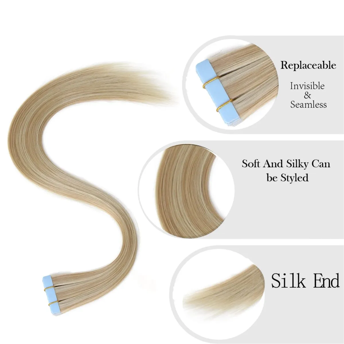 26Inch 10pcs Synthetic Tape In Straight Hair Extensions Seamless Invisible Adhesive Mixed Colord Tape In Hair Extensions For Eve