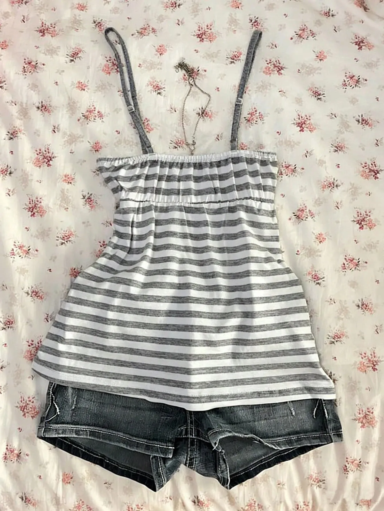 Women's Summer Retro Y2K Striped Vest Lace Trim Neck Cami Top