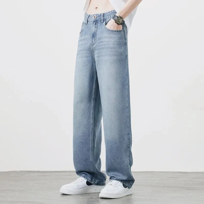 Men's Straight Fit Vintage Jeans Casual High-Quality Korean Fashion Denim Trousers Male Brand Trousers Four Season Trousers