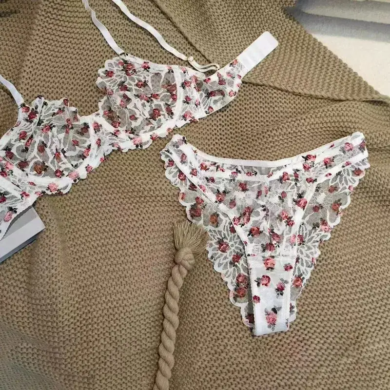 Summer Ultra Thin Women Lingerie Set Sexy Leopard Print Bra French Lace Flowers Embroidery Underwear Breathable Intimates Bras