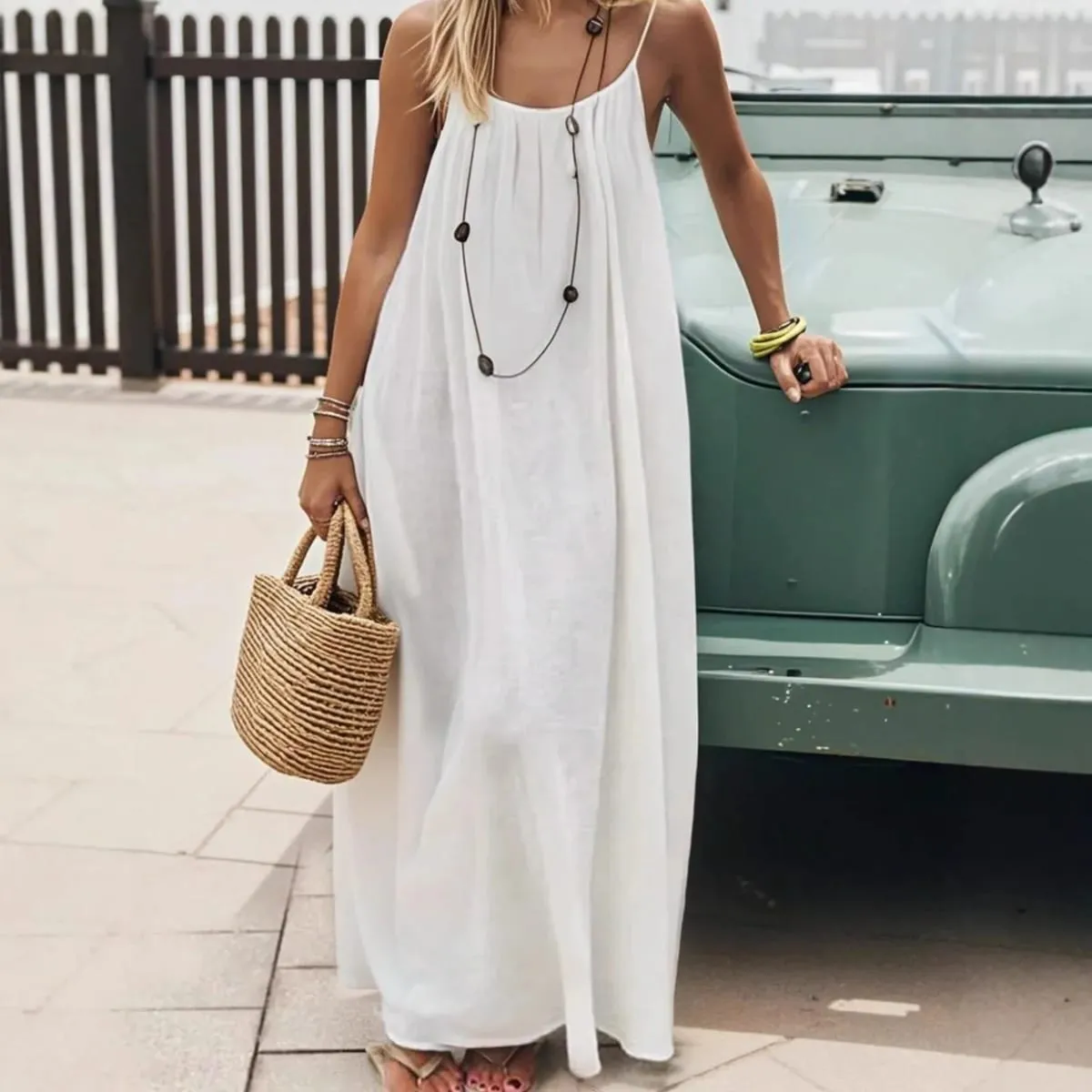 Women Sundress Summer Sexy Backless Loose Slip Beachwear Holiday Long Maxi Party Dresses WXFZ-5188
