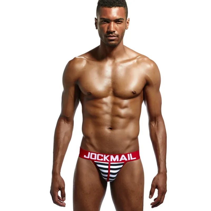 Jockmail Cotton Men's High-Cut Briefs, Striped Underwear for Men, Soft and Comfortable, Gay Cueca