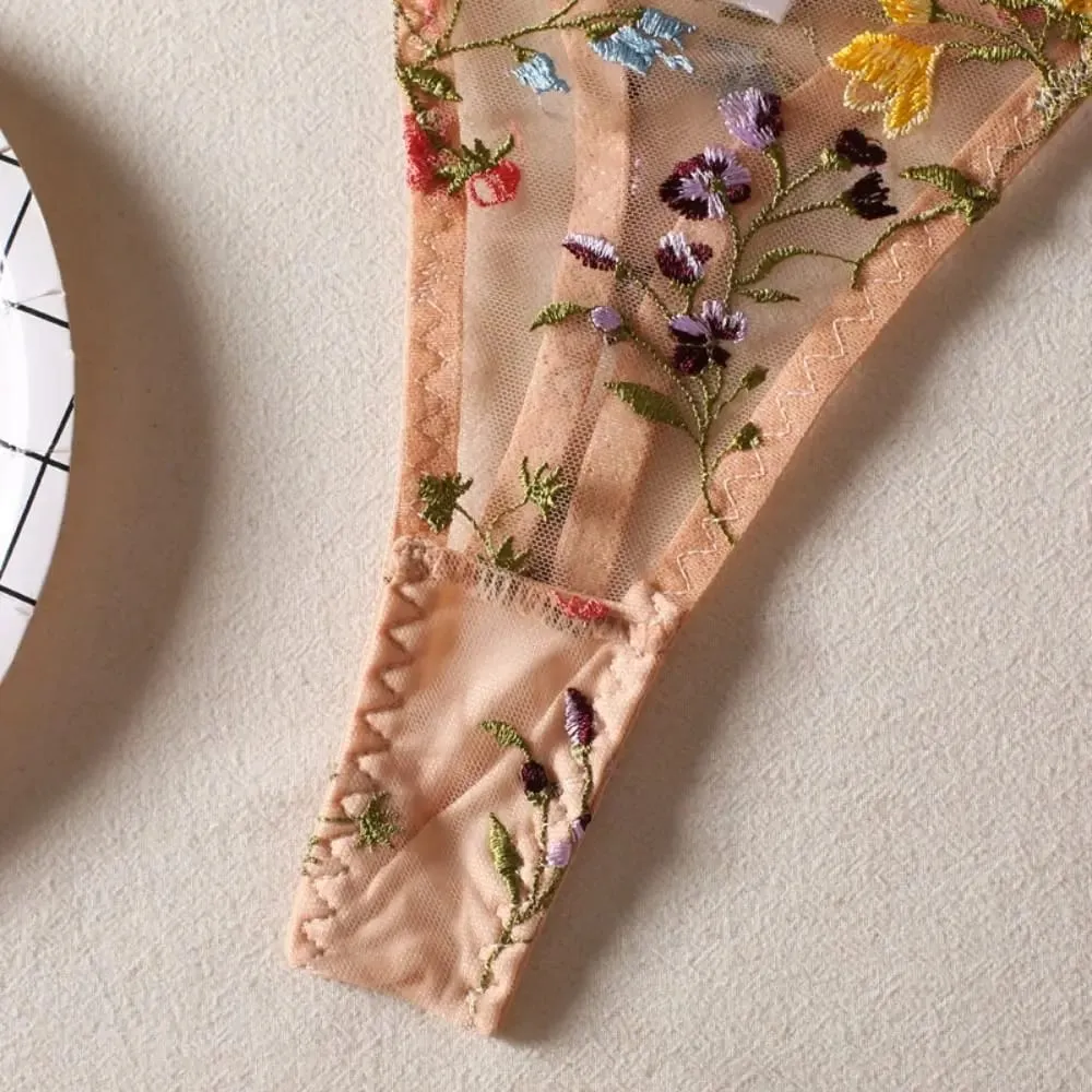 Sheer Intimates Transparent Lingerie Set Push Up Ultra-thin Embroidery Floral Underwear Elegant Bra Suit Honeymoon