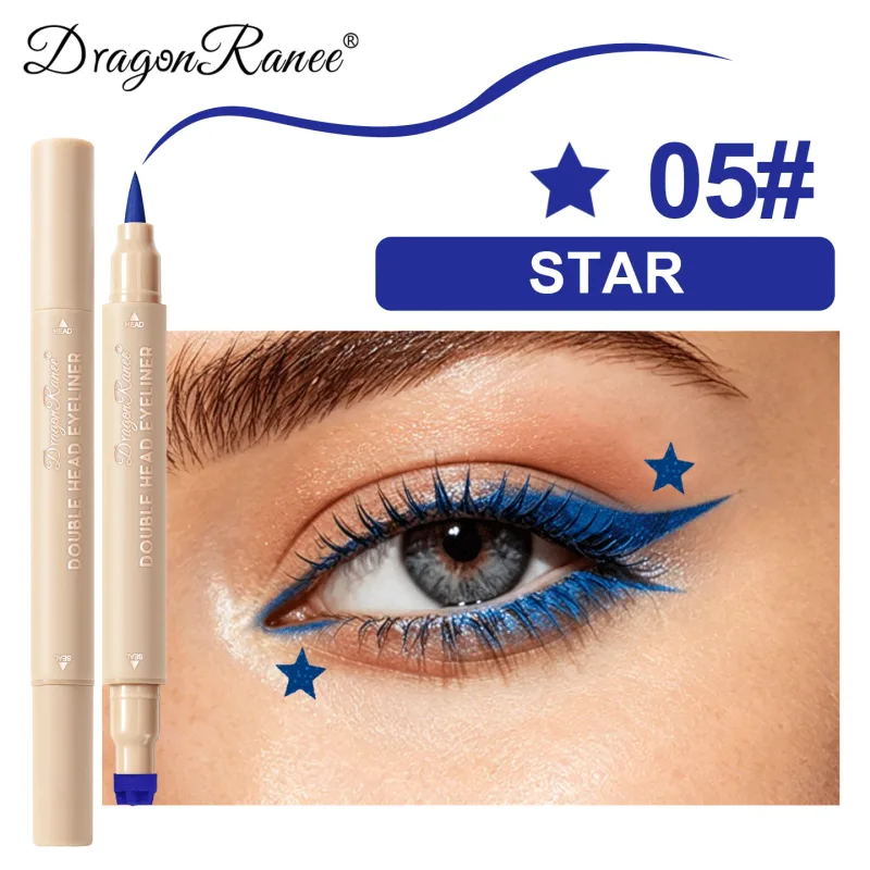 Double Head Stamp Liquid Eyeliner Smudge-Proof Quick Drying Waterproof 2 in1 Colorful Love Star Butterfly Eye Line Pencil Makeup