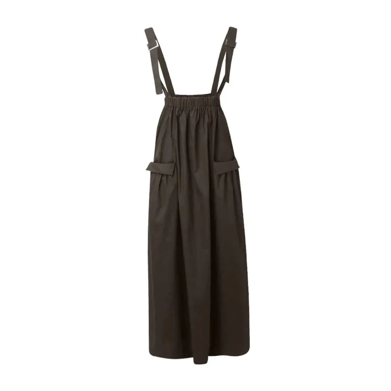 Damenmode-Hosenträgerkleid mit langen Trägern, großen Taschen und Overknee-Taschenträgern, Midi-Kleider für Frauen, Robe Femme