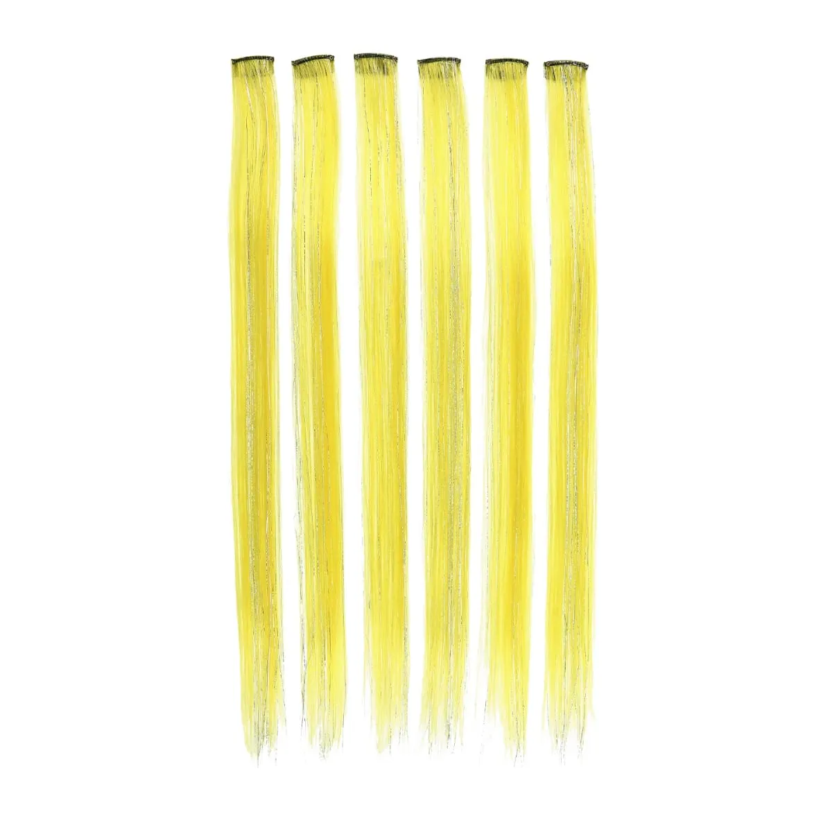 Synthetic 6pcs Clip in Hot Pink Hair Extensions Mix tinsels 22 Inch Colored Hair Extensions 2 in 1 Rainbow Hair