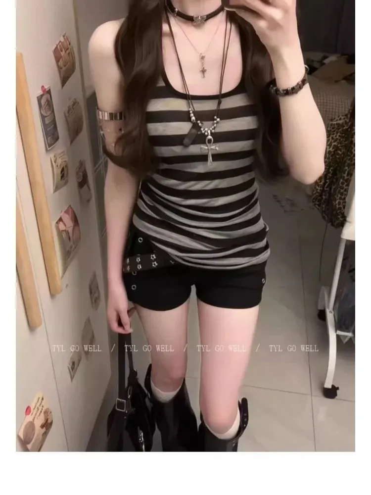 Panelled Stripe New Sweet Spice Girls Camis All-match Sling Sleeveless Slim Tanks Streetwear Personalized Casual Mujer
