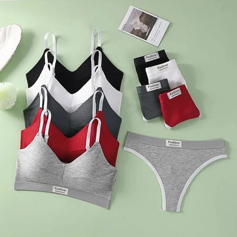 Women's Contrast Color Bra and Panty Set Deep V Strap Back Lingerie 2026