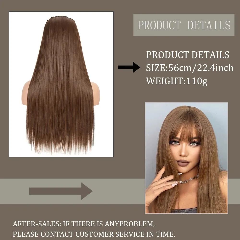 Synthetic 24Inch Hair Extensions OnePiece 5 Clips Long Straight Hairstyle Heat Resistant Fake Hairpiece For Women Natural Brow