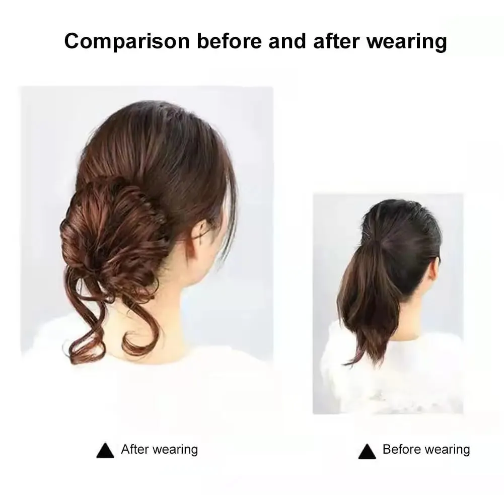 Lazy Voluminous Bun Ponytail Synthetic Hairpiece - Short Curly Fake Hair with Natural Fluffy Ends for Quick Updos Messy Buns