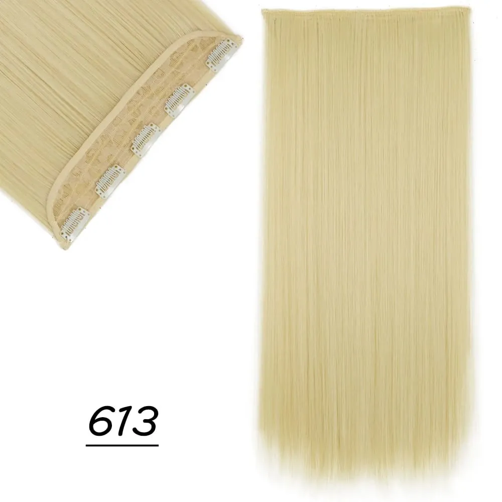 Synthetic 5 Clip In Hair Extensions Long Straight Hairstyle Hairpiece Black Brown Blonde 24Inch Natural Fake Hair For Women