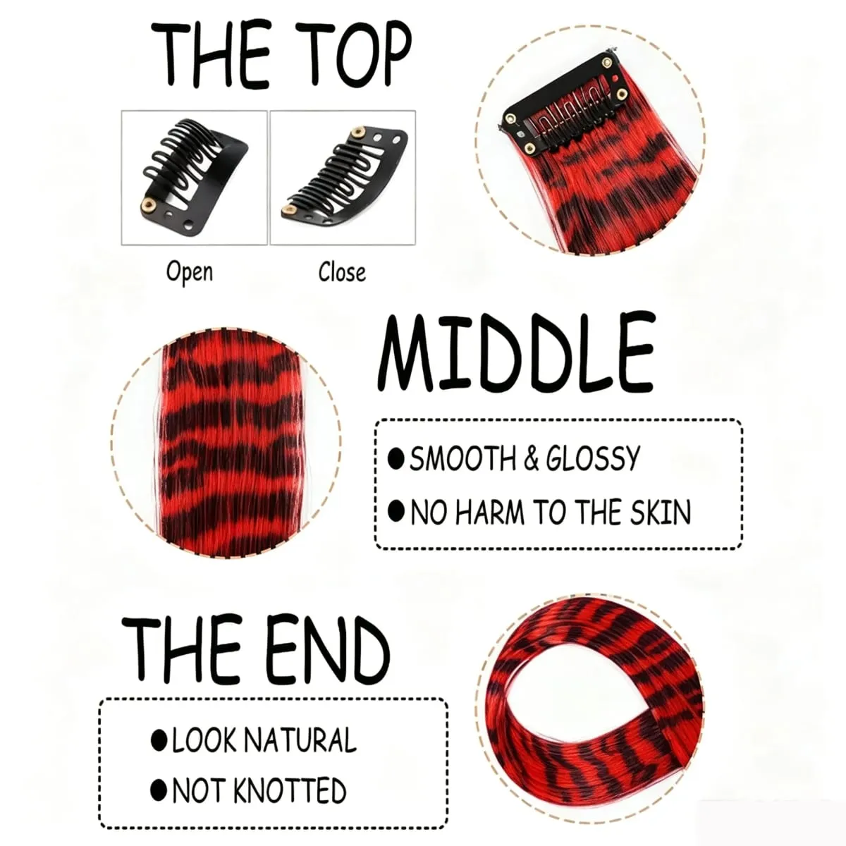 10pcs/set Stripe Printed Hair Colorful Long Straight Hair Pieces Synthetic Clip-in Hair Extensions for Daily Use Party Christmas
