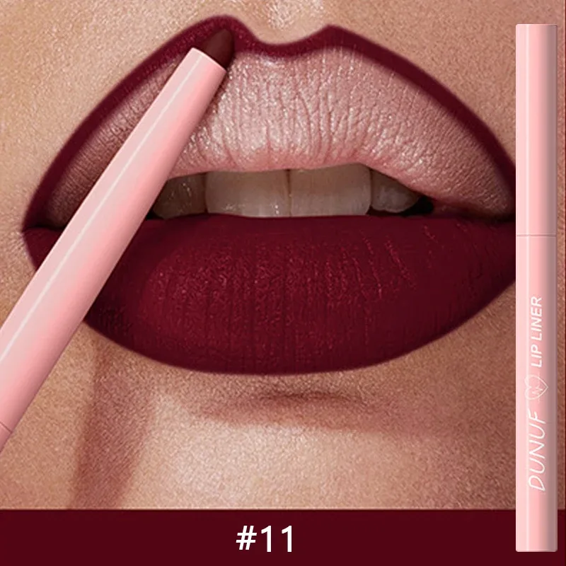 Lápiz Delineador de labios rojo mate, 12 colores, resistente al agua, antiadherente, lápiz labial delgado, maquillaje, delineador de labios rosa desnudo, contorno de labios